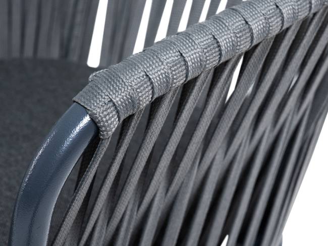 "Бордо" стул барный плетеный из роупа, каркас из стали темно-серый (RAL7024) муар, роуп серый 15мм, ткань темно-серая 027