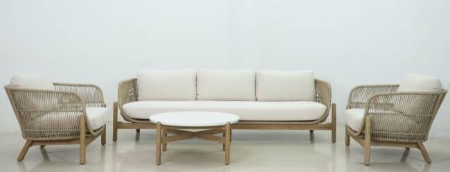 Комплект деревянной плетеной мебели Talara бежевый, лен Комплект деревянной плетеной мебели Talara бежевый, лен