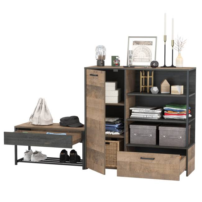 Комод с ящиком и нишами и обувница с сиденьем Трувор цвет дуб гранж песочный/интра Комод с ящиком и нишами и обувница с сиденьем Трувор цвет дуб гранж песочный/интра