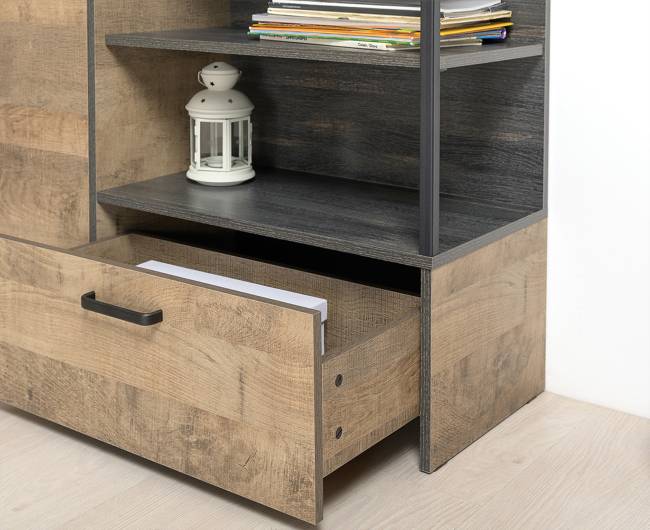 Комод с нишами и ящиком с обувницей с сиденьем и зеркалом Трувор цвет дуб гранж песочный/интра Комод с нишами и ящиком с обувницей с сиденьем и зеркалом Трувор цвет дуб гранж песочный/интра