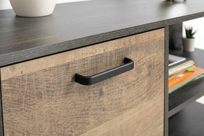 Комод с нишами и ящиком с обувницей с сиденьем и зеркалом Трувор цвет дуб гранж песочный/интра Комод с нишами и ящиком с обувницей с сиденьем и зеркалом Трувор цвет дуб гранж песочный/интра