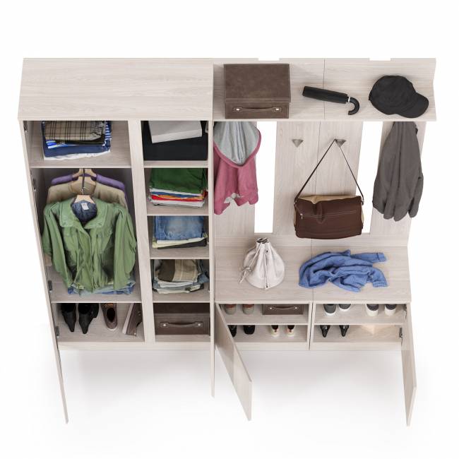 Шкаф для одежды и обувницы с вешалками для верхней одежды Ника цвет ясень анкор светлый