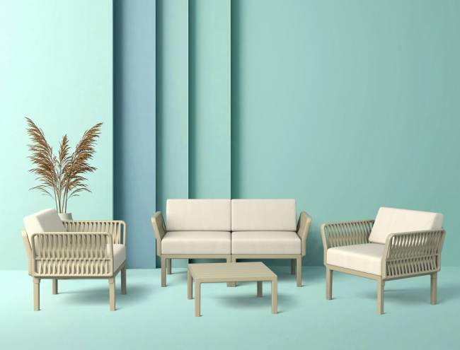 Диван пластиковый двухместный с подушками Portofino Lounge бежевый, бежевый 1600х800х690 мм Диван пластиковый двухместный с подушками Portofino Lounge бежевый, бежевый 1600х800х690 мм