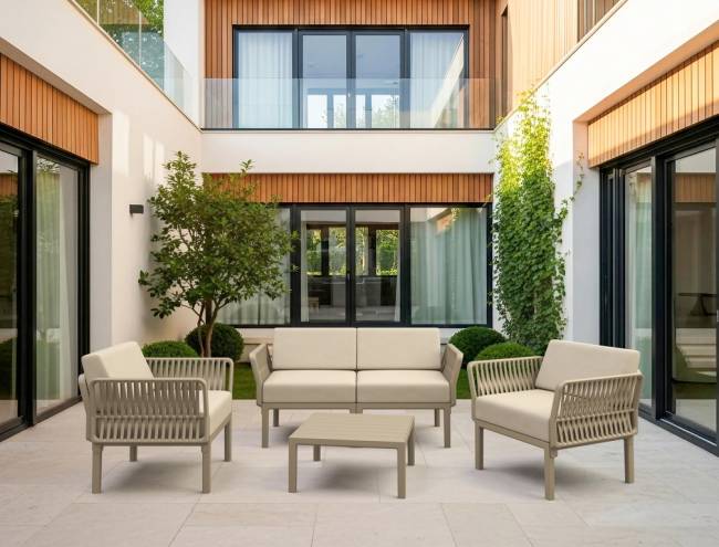 Диван пластиковый двухместный с подушками Portofino Lounge бежевый, бежевый 1600х800х690 мм Диван пластиковый двухместный с подушками Portofino Lounge бежевый, бежевый 1600х800х690 мм