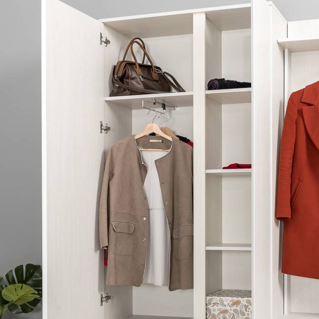 Двуспальная кровать Ника 1600 с основанием и шкаф для одежды цвет ясень анкор светлый