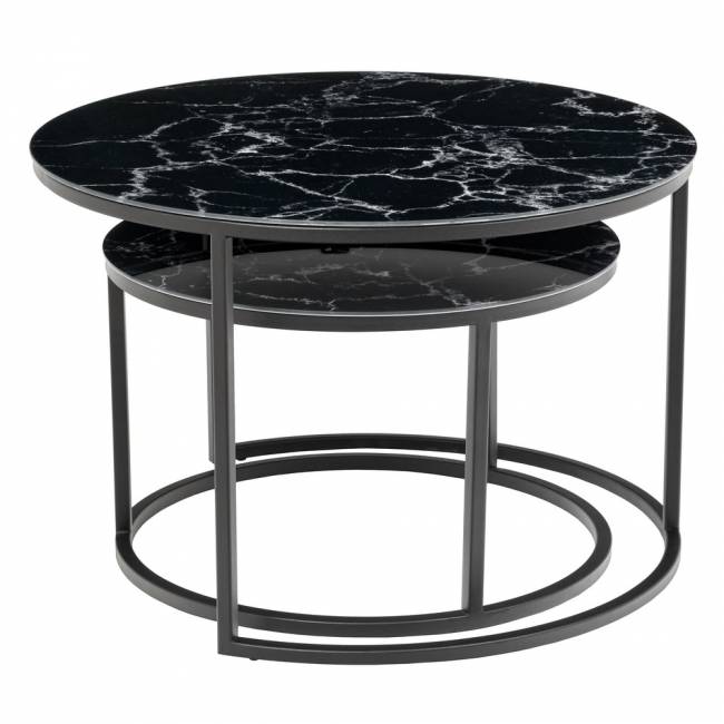 Набор кофейных столиков Tango чёрный мрамор с чёрными ножками, 2шт