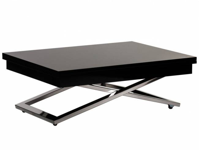 Стол-трансформер Левмар Cross G27/S79 черный глянец/ опоры нерж.сталь Стол-трансформер Левмар Cross G27/S79 черный глянец/ опоры нерж.сталь