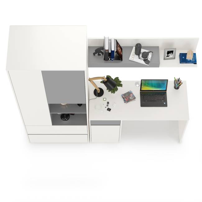 Рабочий стол с полкой и шкафом для одежды Торонто цвет белый шагрень/стальной серый