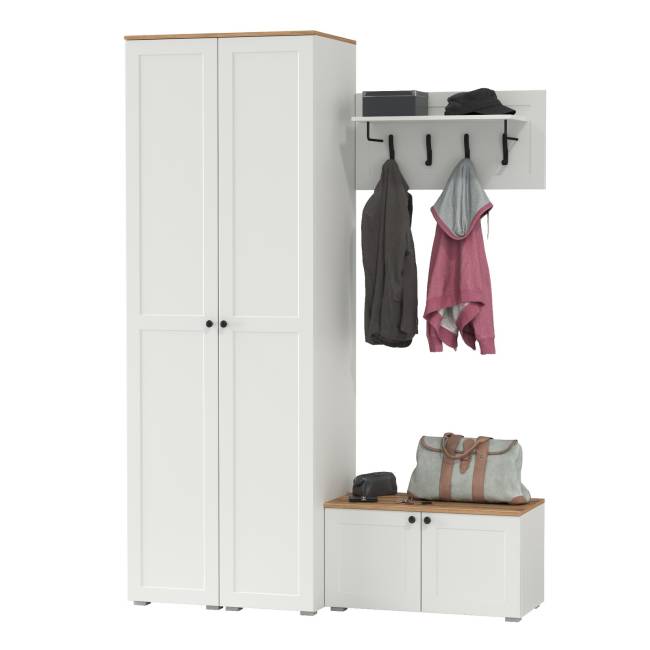 Два пенала в прихожую и тумба с вешалкой Остин цвет белый шагрень/дуб крафт золотой