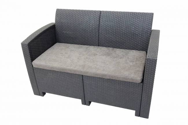 Диван двухместный "ARIZONA", иск. ротанг, антрацит/серые Диван двухместный "ARIZONA", иск. ротанг, антрацит/серые