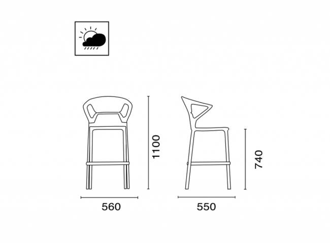 Кресло пластиковое барное Ego-K Bar сатинированный алюминий, белый, прозрачный 560х550х1100 мм Кресло пластиковое барное Ego-K Bar сатинированный алюминий, белый, прозрачный 560х550х1100 мм