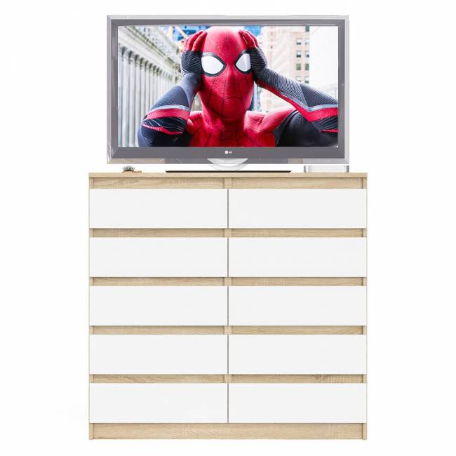 Комод высокий на десять выдвижных ящиков Мори МК1200.10 цвет дуб сонома/белый