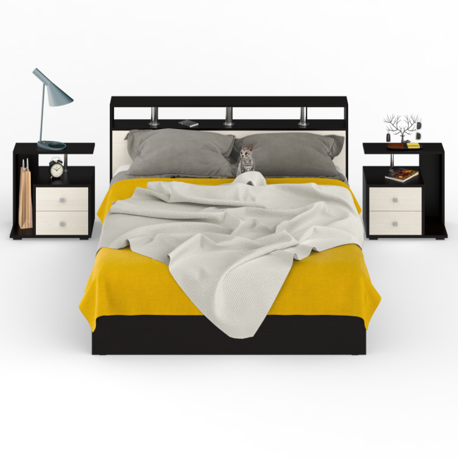 Кровать 1600 Камелия + две тумбы цвет венге/дуб лоредо