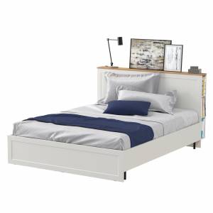 Двуспальная кровать Остин 1600 с ортопедическим основанием цвет белый шагрень/дуб крафт золотой