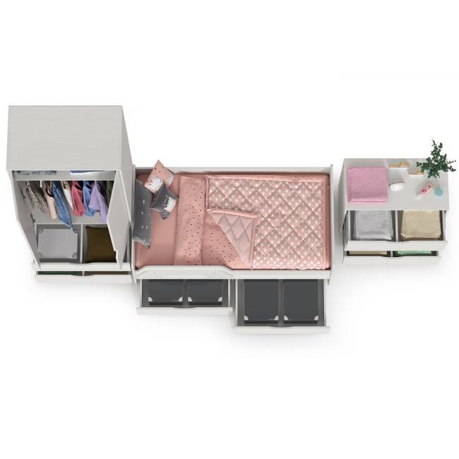 Мебель для детской Уна: кровать с ящиками + комод + шкаф для одежды цвет белый