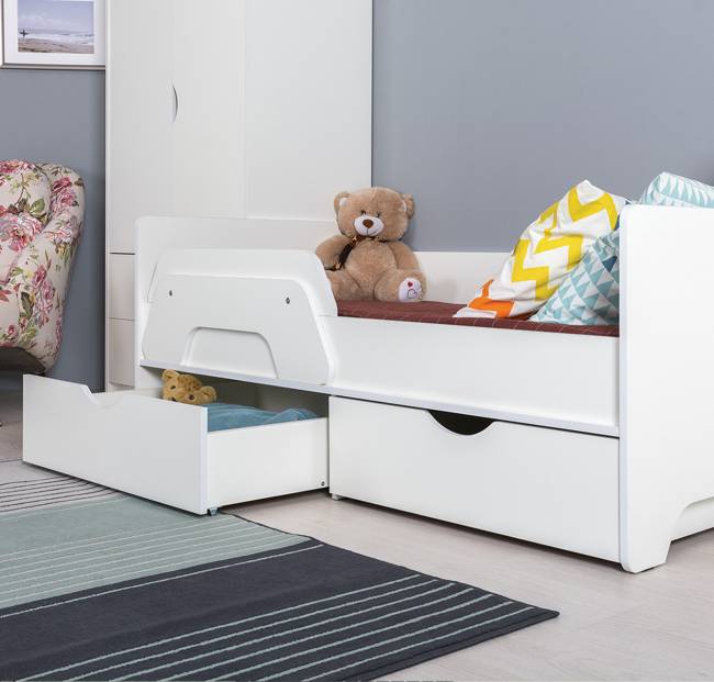 Мебель для детской Уна: кровать с ящиками + комод + шкаф для одежды цвет белый