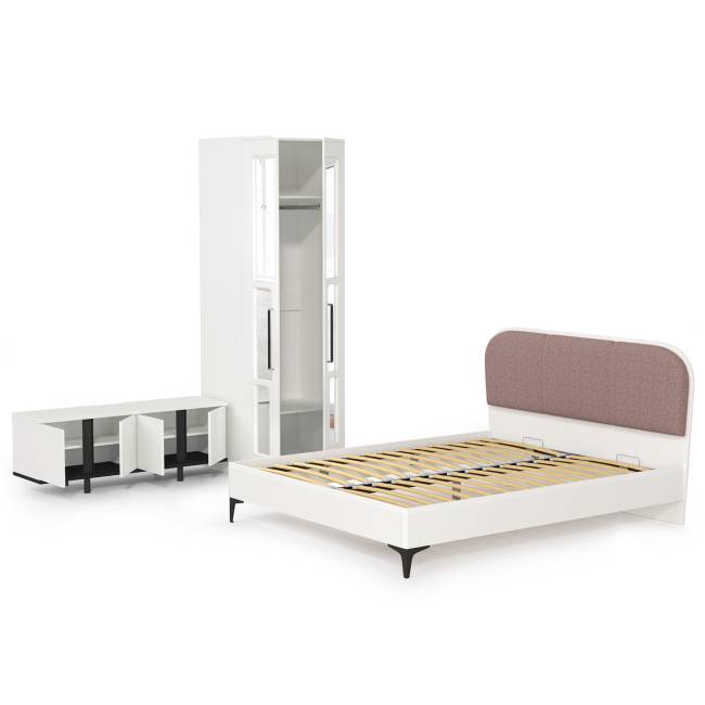 Кровать двуспальная Валенсия со шкафом и ТВ тумбой Квадро цвет белый шагрень/чёрный/ткань велутто 19 Кровать двуспальная Валенсия со шкафом и ТВ тумбой Квадро цвет белый шагрень/чёрный/ткань велутто 19