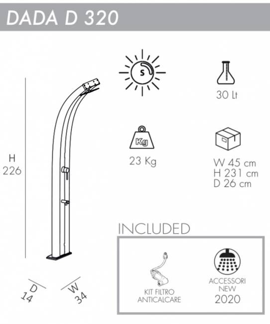 Душ солнечный Dada D 320 140х340х2260 мм Душ солнечный Dada D 320 140х340х2260 мм