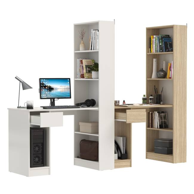 Два письменных стола Лайт 10.01 со шкафом с полками цвет белый гладкий/плэйн Два письменных стола Лайт 10.01 со шкафом с полками цвет белый гладкий/плэйн