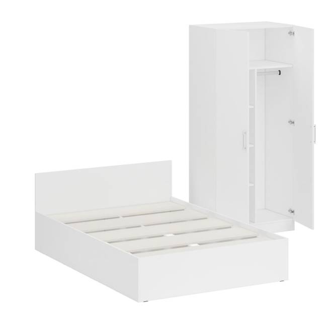 Кровать белая двуспальная 1400 со шкафом для одежды 2-х створчатым Стандарт цвет белый