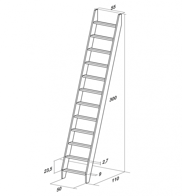 Мансардная лестница из сосны М-013у Без поручня Мансардная лестница из сосны М-013у Без поручня